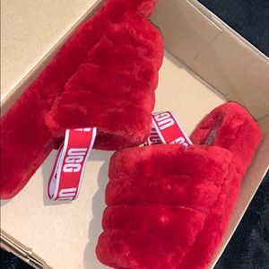 Red Fluff Yeah UGG Slide